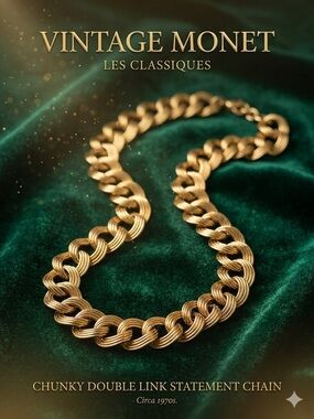 VTG Monet Gold Chunky Double Link Statement Chain Necklace 18.5"